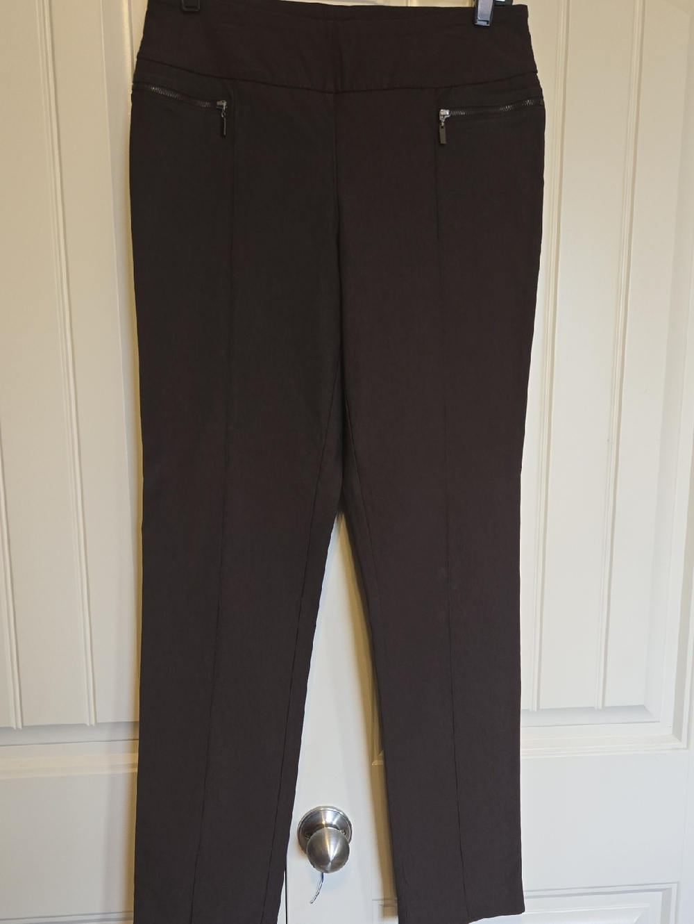 Lisette Women Brown Pants With Side Zipper Accent.